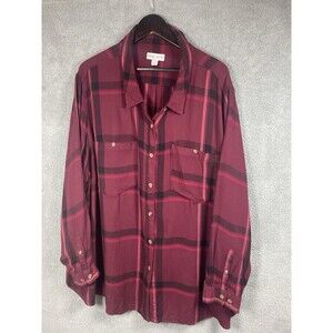 Ava & Viv Womens Button Up Shirt 4X Burgundy Plaid Rayon Grunge Academia Cabin